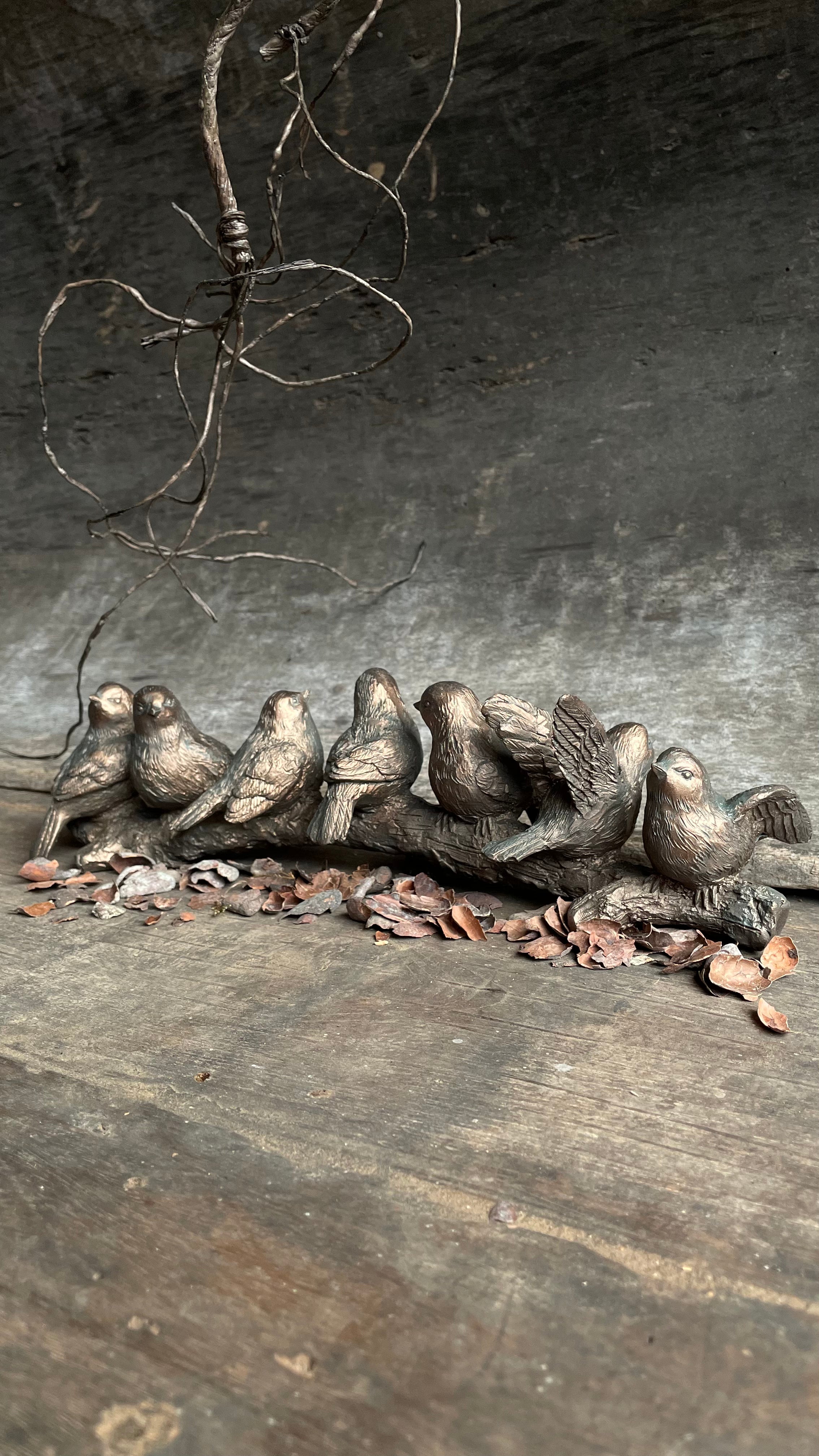 Bronzen vogels op tak 7st