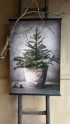 Sfeerposter Kerst met kerstboom in een sobere pot